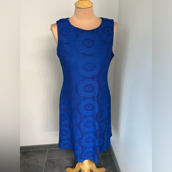 Eliza J Royal Blue Lace Overlay Fit & Flare Dress - Picture 1 of 8